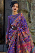 Violet Pashmina Silk Organza Saree With Blouse Piece