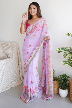 Lavender Georgette Saree With Blouse Piece