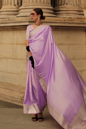 Purple Satin Silk Saree With Blouse Piece