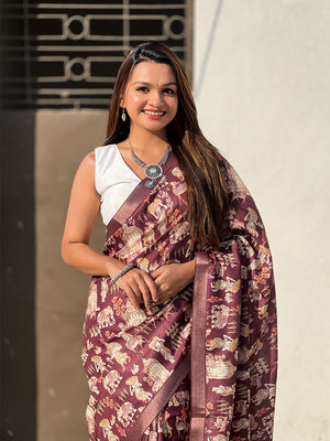 Violet Tussar Silk Saree With Blouse Piece