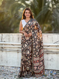 Cream With Black Tussar Silk Saree With Blouse Piece