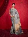 Grey Poly Silk Festival Saree With Blouse Piece