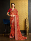 Red Georgette Daily Wear Saree With Blouse Piece