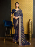 Navy Blue Georgette Daily Wear Saree With Blouse Piece