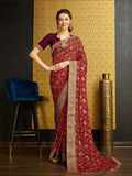 Red Georgette Daily Wear Saree With Blouse Piece