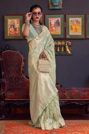 Green Katan Habutai Silk Saree With Blouse Piece