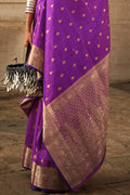 Purple Banarasi Silk Saree With Blouse Piece