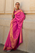 Pink Banarasi Silk Saree With Blouse Piece