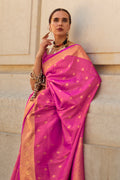 Pink Banarasi Silk Saree With Blouse Piece