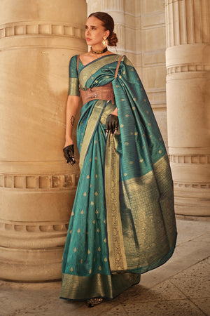 Green Banarasi Silk Saree With Blouse Piece