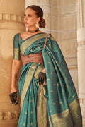 Green Banarasi Silk Saree With Blouse Piece