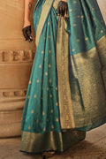 Green Banarasi Silk Saree With Blouse Piece