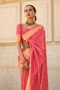 Baby Pink Banarasi Silk Saree With Blouse Piece