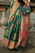 Green Kashmiri Silk Saree With Blouse Piece