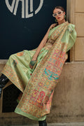 Olive Green Kashmiri Silk Saree With Blouse Piece