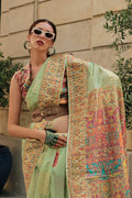 Olive Green Kashmiri Silk Saree With Blouse Piece