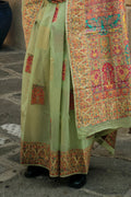 Olive Green Kashmiri Silk Saree With Blouse Piece