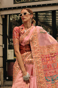 Pink Kashmiri Silk Saree With Blouse Piece