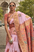 Baby Pink Kashmiri Silk Saree With Blouse Piece