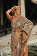 Grey Kashmiri Silk Saree With Blouse Piece