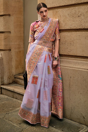 Purple Kashmiri Silk Saree With Blouse Piece