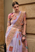 Purple Kashmiri Silk Saree With Blouse Piece