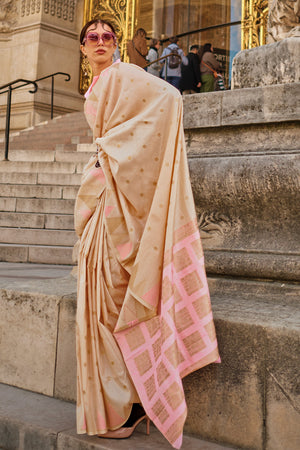 Cream Kadhi Silk Saree With Blouse Piece