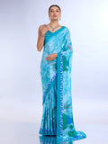 Blue Satin Saree With Blouse Piece