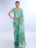 Green Satin Saree With Blouse Piece