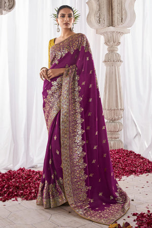 Wine  Kora Silk Saree With Blouse Piece