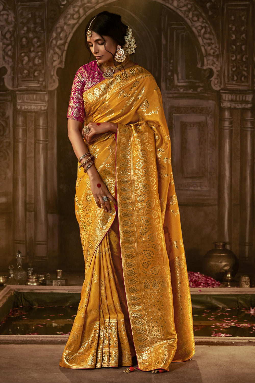 Buy Beige Pashmina Saree online-Karagiri