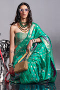 Green Banarasi Silk Saree With Blouse Piece