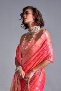 Orange Banarasi Silk Saree With Blouse Piece