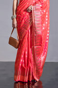 Orange Banarasi Silk Saree With Blouse Piece