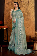 Blue Silk Ethnic Motifs Printed Zari Saree