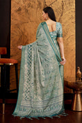 Blue Silk Ethnic Motifs Printed Zari Saree