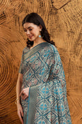 Grey Silk Geometric Printed Zari Saree