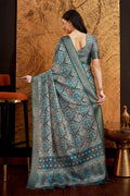 Grey Silk Geometric Printed Zari Saree