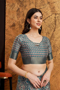 Grey Silk Geometric Printed Zari Saree