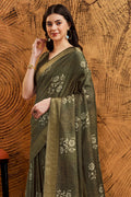 Dark Green Silk Floral Printed Saree