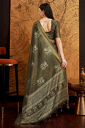 Dark Green Silk Floral Printed Saree