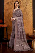 Dusty Purple Silk Geometric Printed Zari Saree