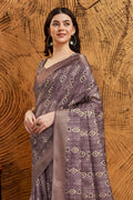 Dusty Purple Silk Geometric Printed Zari Saree