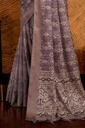 Dusty Purple Silk Geometric Printed Zari Saree