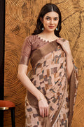 Peach Silk Geometric Printed Zari Saree