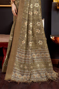 Mehendi Green Silk Floral Printed Zari Saree