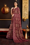 Maroon Silk Paisley Printed Saree