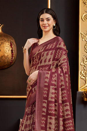 Maroon Silk Paisley Printed Saree