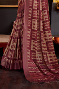 Maroon Silk Paisley Printed Saree