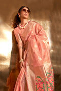 Pink Paithani Silk Saree With Blouse Piece